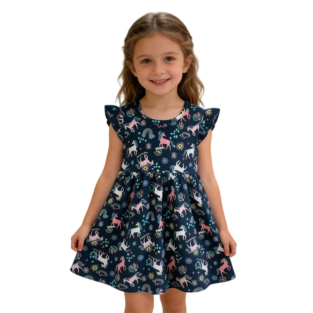 

Summer Short Sleeve Dress for Girls 3-7T Kids Fashion Jumping Meters Birthday Party Clothing Children's Dress New Design