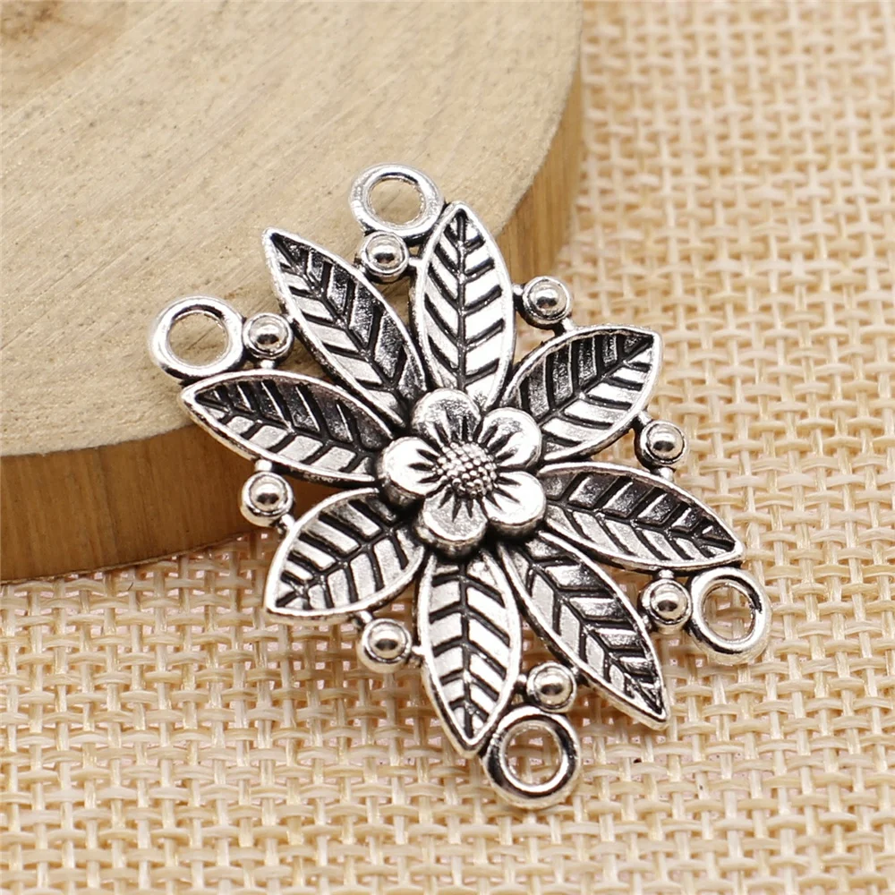 Wholesale 60pcs/bag 28x35mm Body Chain Flower Porous Connector Antique Silver Color Jewelry Findings Jewelry Accessories