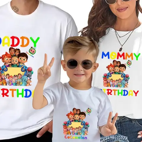 Cocomelons Family Parent-Child Outfit Boys Girls Birthday Party T-shirts Cartoon Anime Pattern Tee Cotton T-shirt Summer Clothes