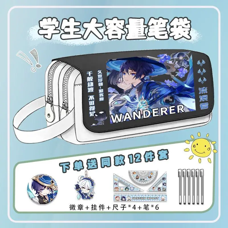 Genshin Impact Case Collaboration Kamisato Ayaka Scaramouche Stationery Box Maple Leaf Manyo Elementary And Middle School Anime