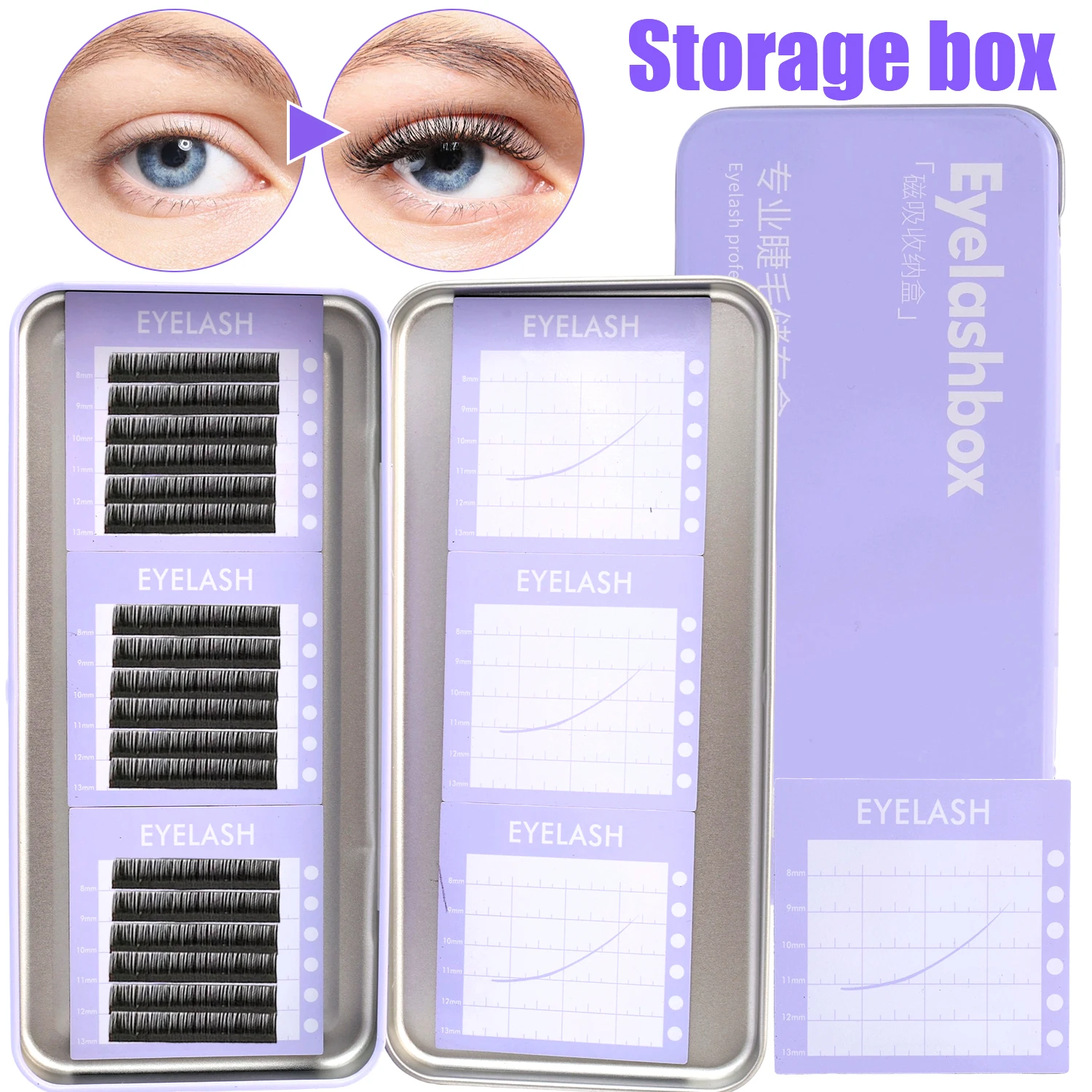 Women Magnetic Storage Box for Eyelash Iron Storage Box and Suspended Magnetic Sheet Set False Eyelashes Extension Storage Tools