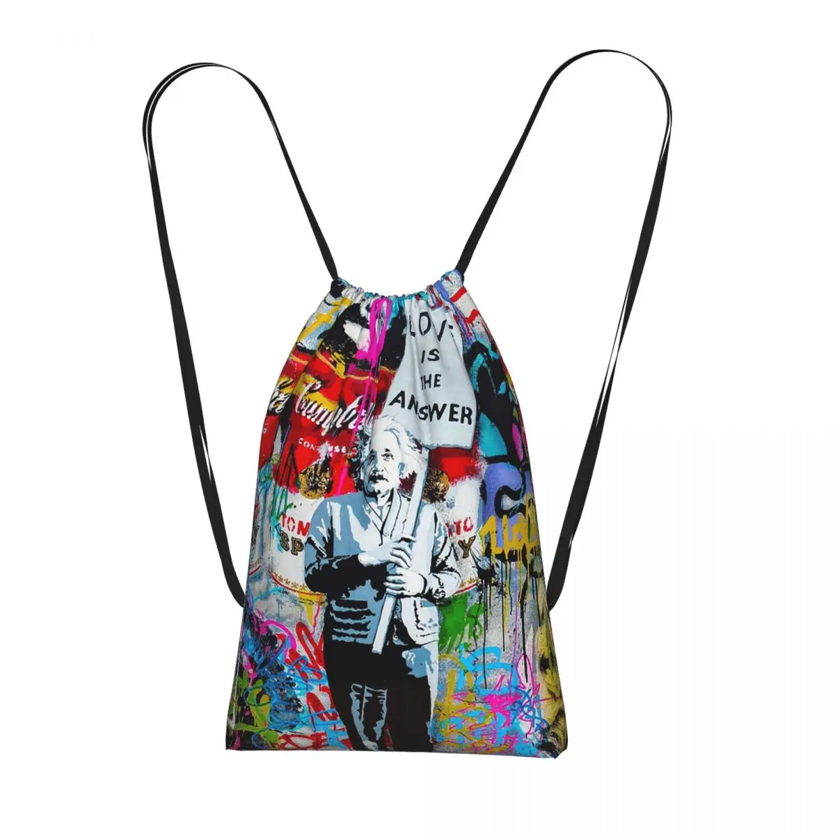 Banksy Love Is The Answer Drawstring Backpack hiking cycling Bag Lightweight Foldable Storage Drawstring Bag for Men Women