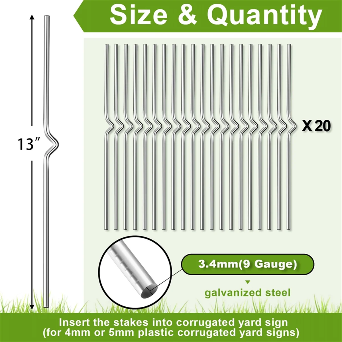 Yard Sign Stakes 20 Pack 13 Inch Metal Stakes for Yard Signs Galvanized Heavy Duty Metal Lawn Sign Stake