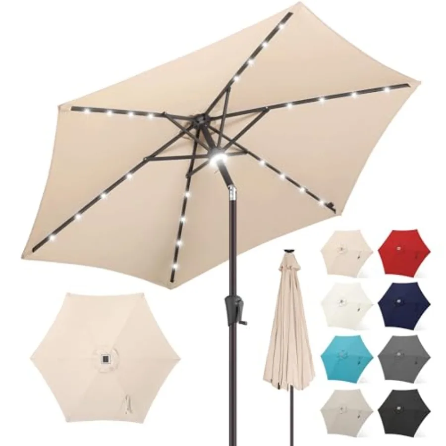 

Solar Light Patio Umbrella 24 LED Lights Outdoor Umbrella with Centre Surround Light Table Umbrella Outdoor Patio for Deck Pool