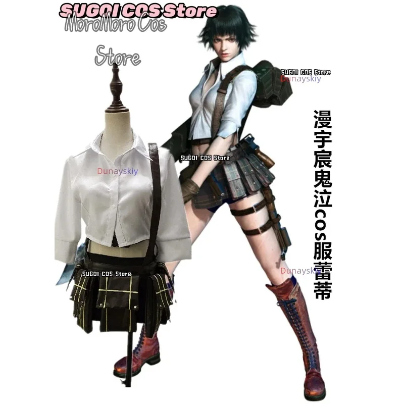 

DMC 5 V Lady Mary Cosplay Costumes Women's Shirt+Short Skirts Dresses Anime Lady Outfits Wig Prop Role-playing Suits Dress