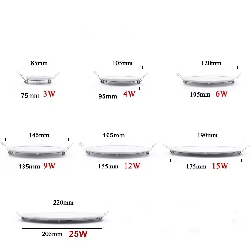 Ultra Bright 3W 6W 9W 12W 15W 25W Dimmable Led Ceiling Recessed Downlight Round Panel light 85-265V Led Panel Bulb Lamp Light