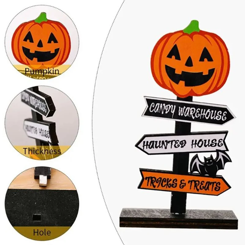 Halloween Wooden Ornament Cute Pumpkin Ghost Mini Guide Card Ornament For Desk Decor Halloween Decoration 2024