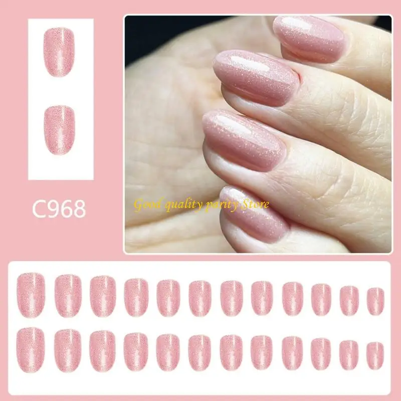 M4YA 24 個グリッターフェイクネイル光沢プレスオンネイル偽ネイルチップ人工爪