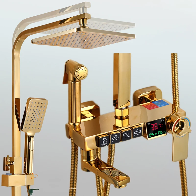SDSN Chrome Digital Bathroom Shower Set Solid Brass Bathroom Faucet Accessories Wall Mounted Thermostatic Digital Shower System