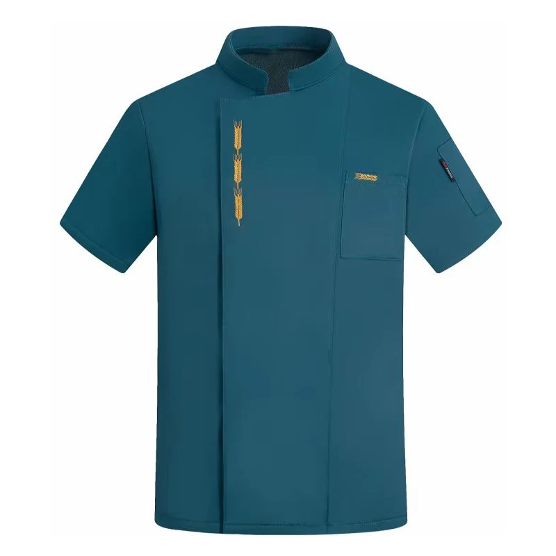 Chaqueta de Chef de manga corta para hombre, abrigo de cocinero bordado, uniforme de camarero para restaurante y cocina