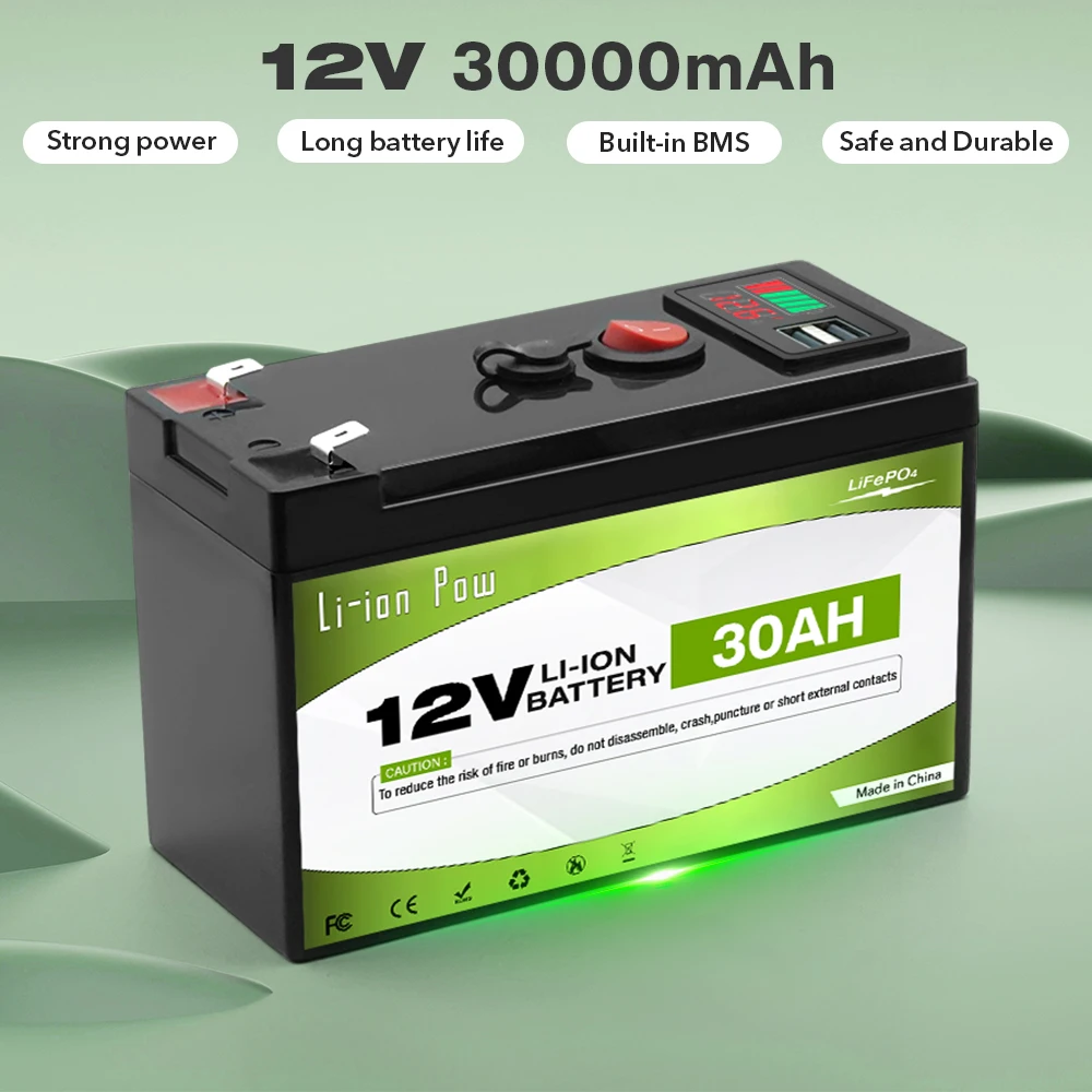 

LiFePO4 12V 30Ah Lithium Battery 4000+ Deep Cycles, for UPS, Kayak Fish Finder, Solar Panel, Power Wheels Toys, Scooter, Radio