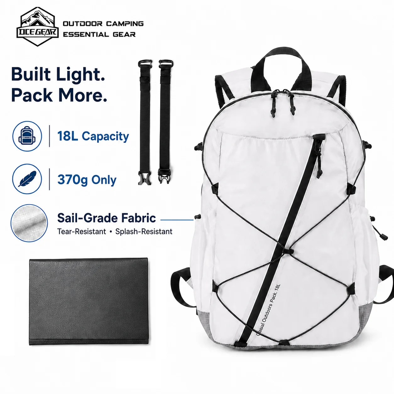 Ultralight Hiking Backpack 18L Sailcloth Fabric FIBERMAX44 Waterproof Anti-tear Trek Rucksack for Camping Sports Travel Unisex