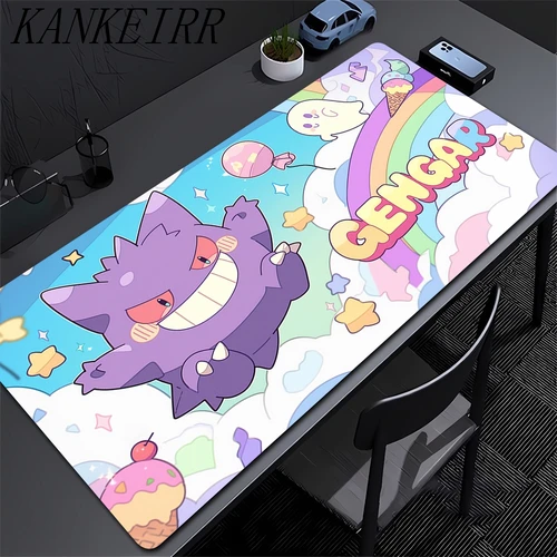 Alfombrillas de ratón grandes de 900x400, alfombrilla de ratón para juegos de escritorio P-pokemon Gengar con bordes cosidos y Base de goma antideslizante, alfombrilla de ratón extendida