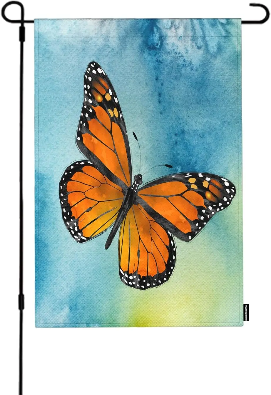 HGOD DESIGNS Monarch Butterfly Garden Flag 12x18 Inch Double Sided Orange Wing Fly On Blue Background Beauty House Flag for Outs