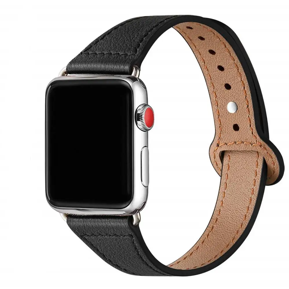 Genuine Leather loop band For Apple watch 38mm 42mm iWatch band 44mm 40mm Slim bracelet strap for Apple watch 7 6 SE 5 4 3 2