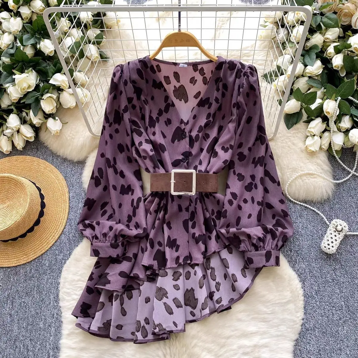 Overhemden en blouses Onregelmatig luipaardoverhemd Chemise Femme Tuniek Design Chic All-match Eenvoudig Camisas De Mujer Chic Blusas