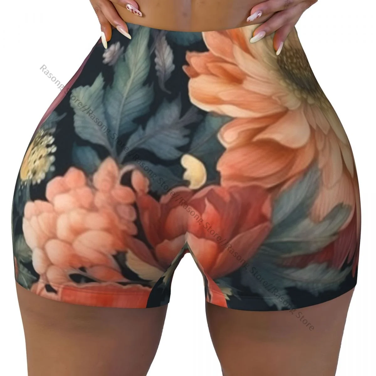 Women Yoga Shorts Watercolor Dahlias And Leaves Workout Shorts Fitness quick-dry Ladies Yoga Gym Running Short Pants Sportswear