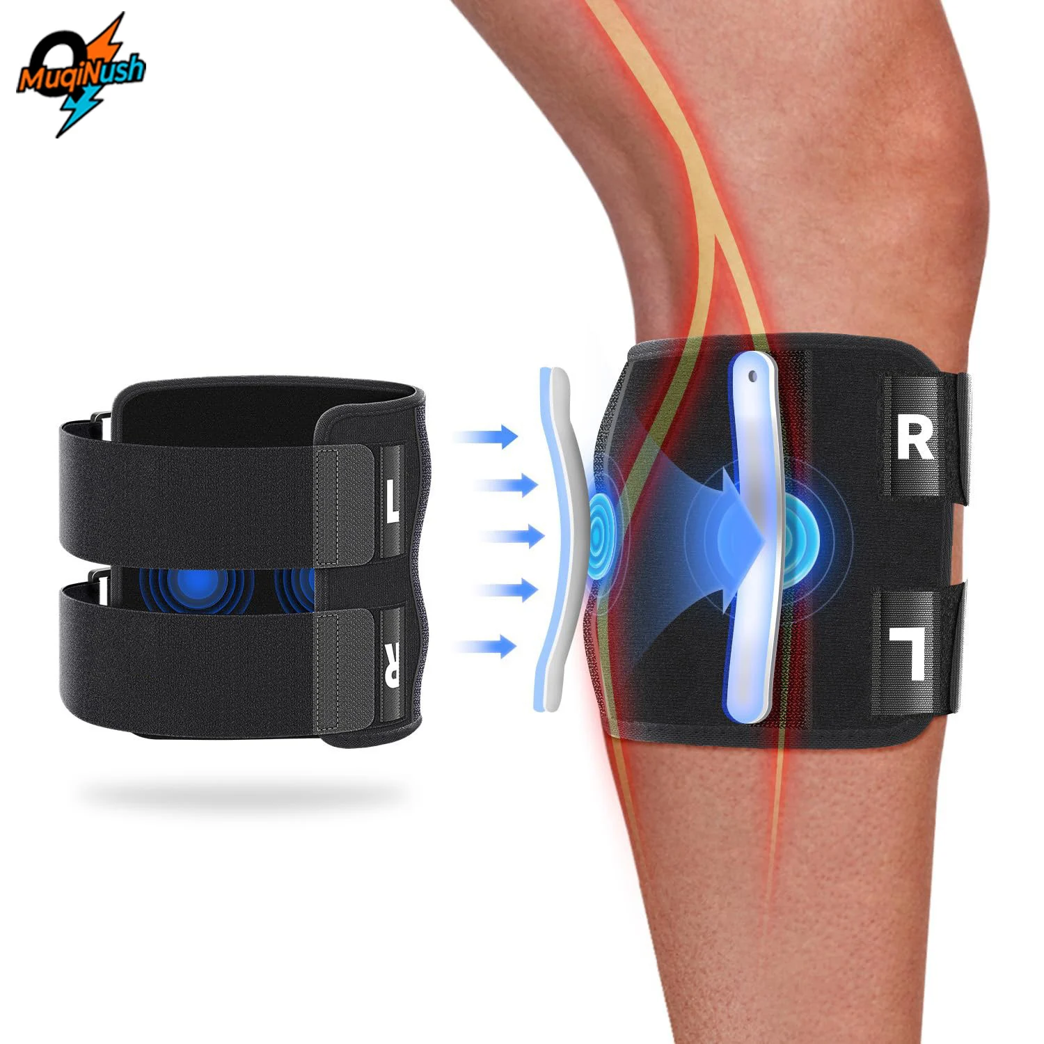 MuqiNush Adjustable Knee Brace with Non-slip Silicone and Side Stabilizers for Men Women Joint Pain Relief Gym Running Sports
