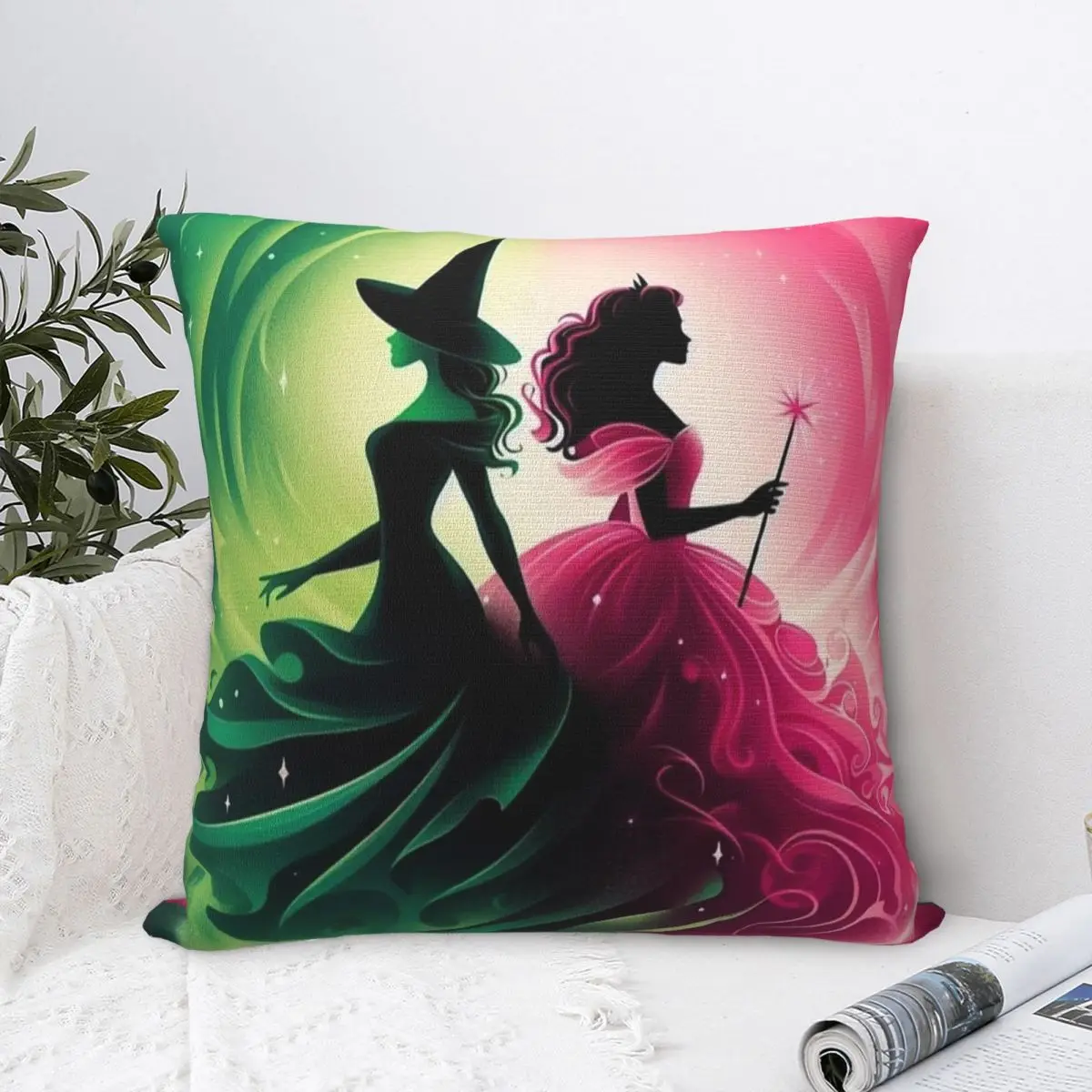 Wicked Elphaba & Glinda Pillowcase Polyester Cushion Cover Decoration Movie Throw Pillow Case Cover Home Zippered 45X45cm