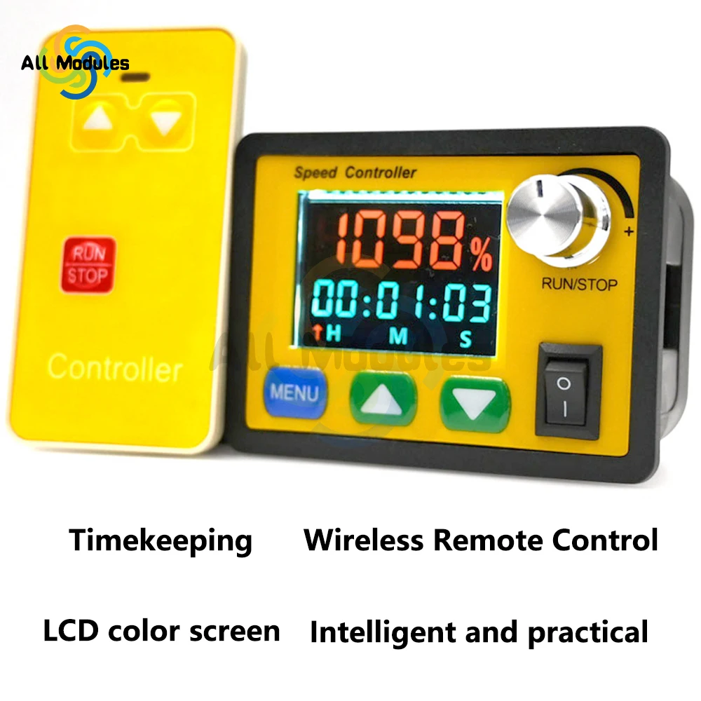 DC 6-55V 30A Wireless Remote Control Intelligent DC Brush Motor Speed Controller Tachometer Chronograph LCD color screen display