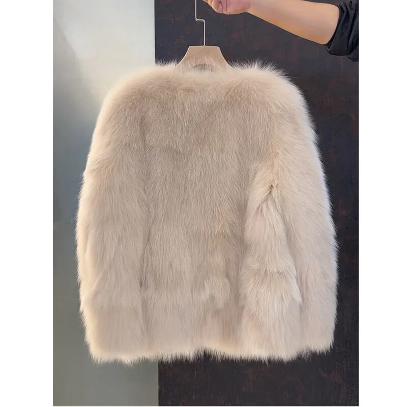 2025 outono e inverno nova feminina imitação de pele de raposa casaco moda manga longa com decote em v grosso quente jaqueta de pele feminina outerwear t777