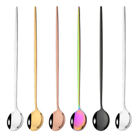 6pcs Ice Cream Cpoons Dinnerware Set Stainless Steel Metal Spoons Long Handle Stirring Spoon Juice Shakes Bars Kitchen Tools