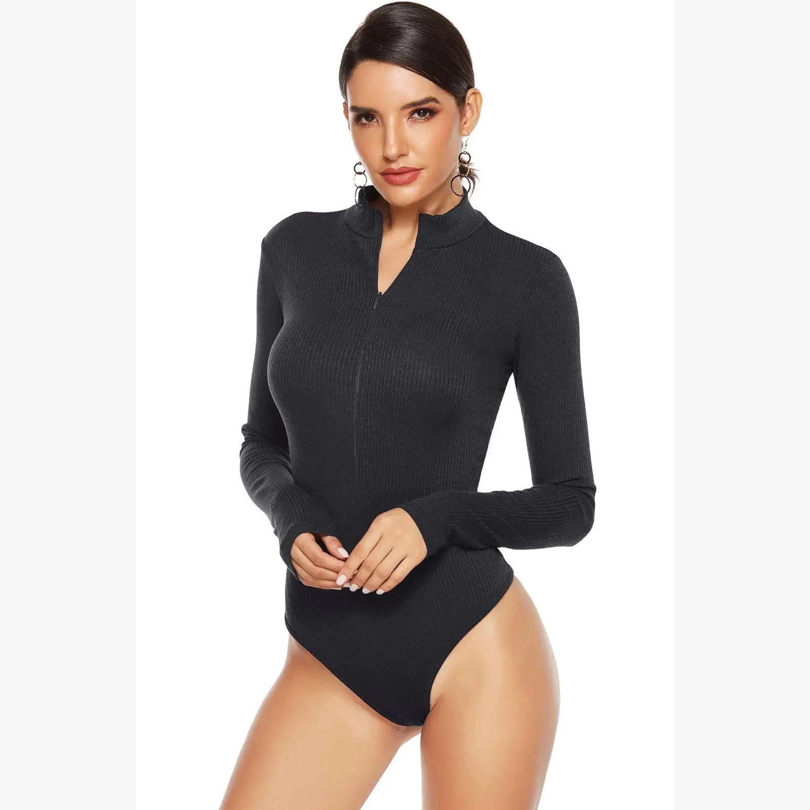 plus Size Autumn Women Bodysuits Long Sve 5XL Jumpsuits round Ne Zipper Closure  Color Slim Fit Large Size Dres