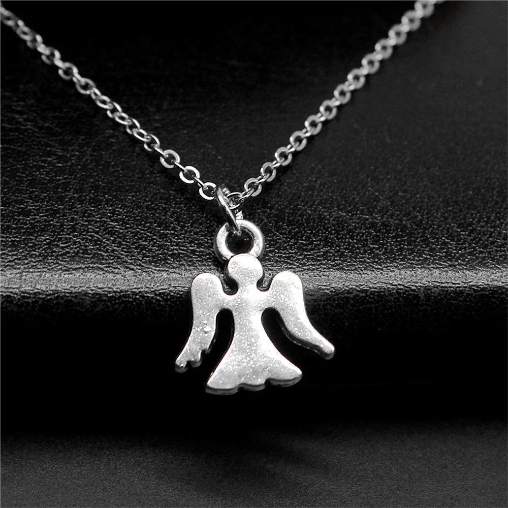 Simple Classic Fashion 14x15mm Antique Silver Color Angel Pendant Girl Women Short Chain Necklaces Choker Necklace