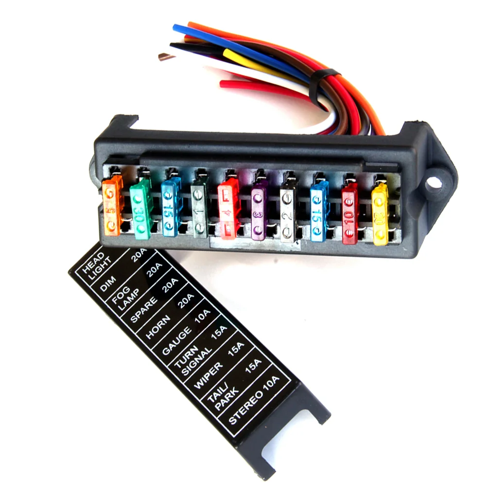 10-Way 2-Input Fuse Holder Standard Circuit Fuse Board with 15cm Wire For Car Boat Marine Truck (Fuse Not Included)