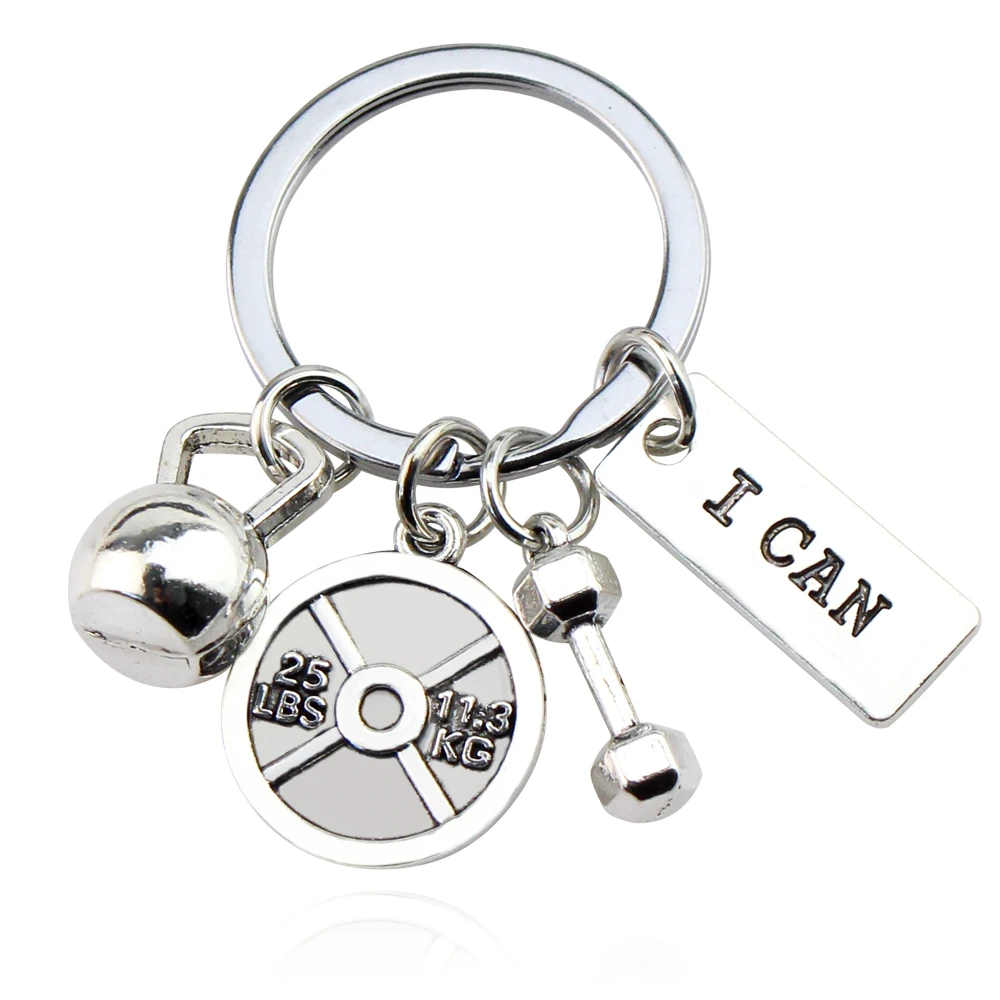 Stärke Sport Langhantel Hantel Charm Gewicht Fitness mit Worten Gym Crossfit Halskette Geschenke Schlüsselanhänger Schlüsselanhänger für Männer Party Geschenk