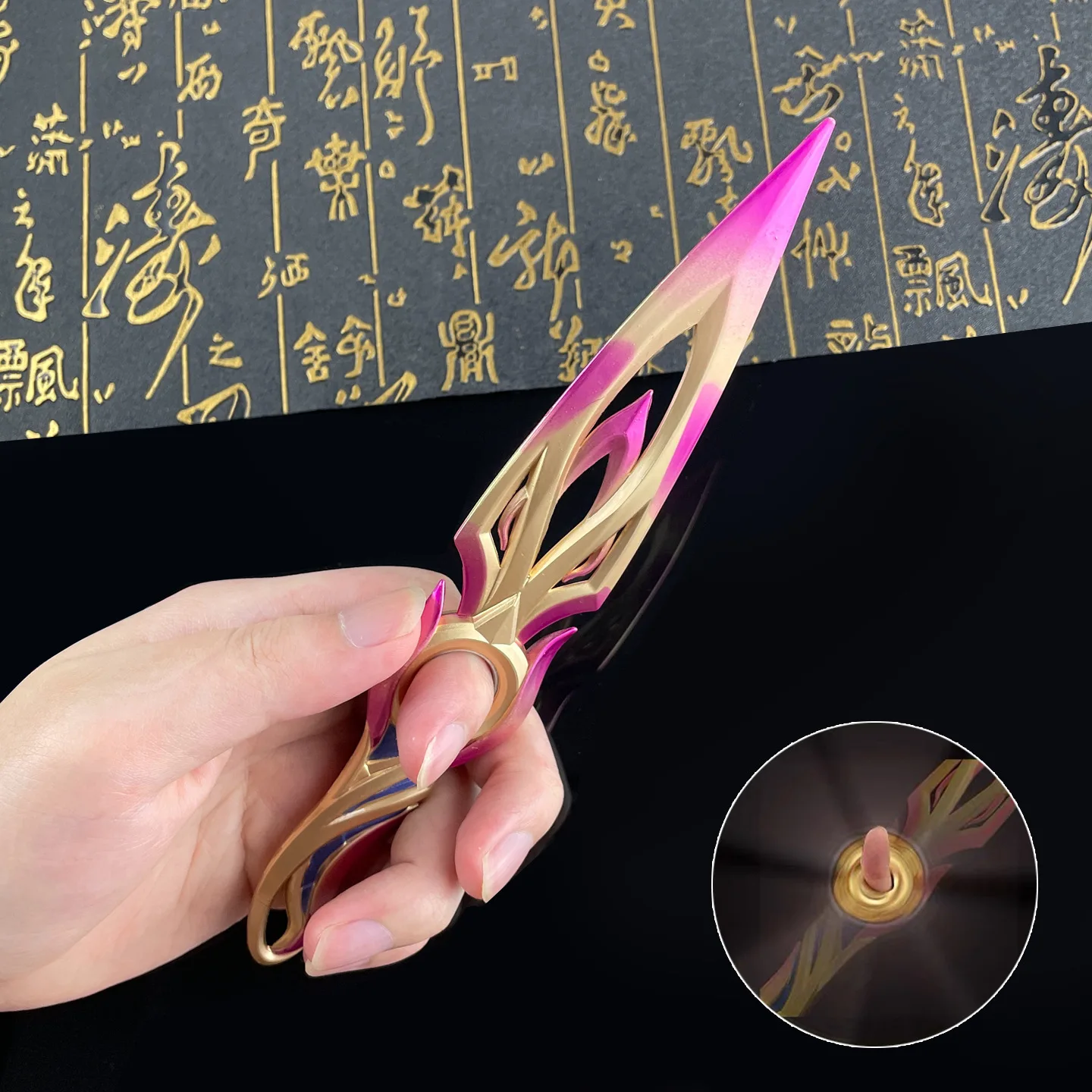 22 センチメートル Valorant Mystbloom クナイホルスター付き回転可能な全金属ナイフモデル剣コスプレ小道具サムライ剣デスクトップボーイズギフト