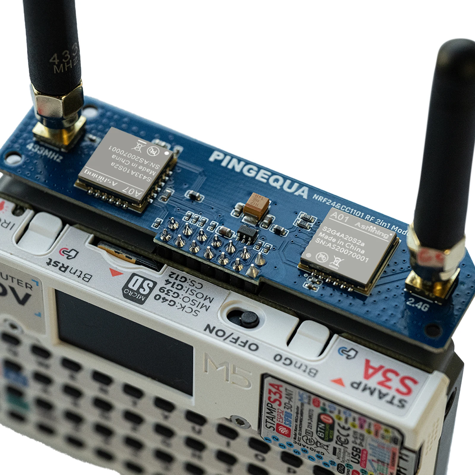 PINGEQUA 2-in-1 RF Devboard for M5Stack Cardputer ADV, Compatible with NRF24 & CC1101, Enhanced Power Filtering, 2.4GHz & 433MHz