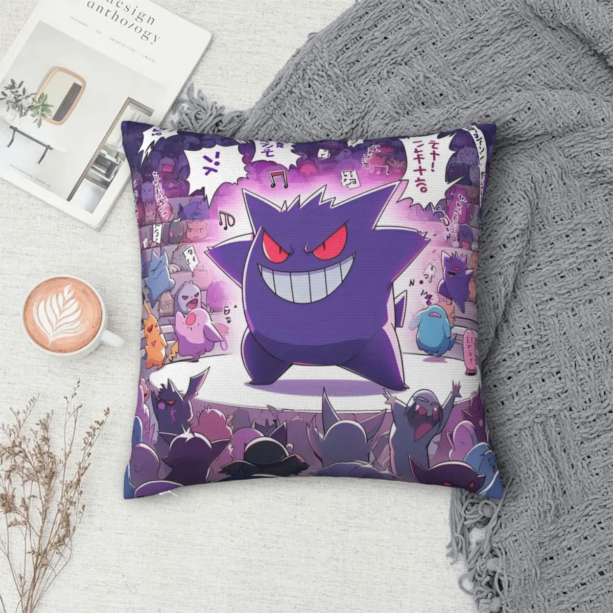 Decorative Pillowcase Japanese Anime Pokemon Gengar Cartoon Accessories Car Pillow Case Cover Zippered Multi-Size
