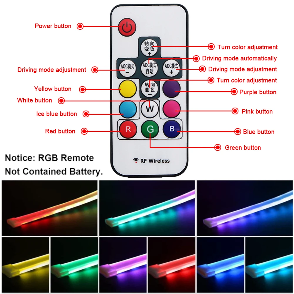 2 sztuk DRL samochodów światła do jazdy dziennej LED elastyczna taśma wodoodporna reflektory samochodowe Turn Signal dekoracyjna lampa RGB pilot