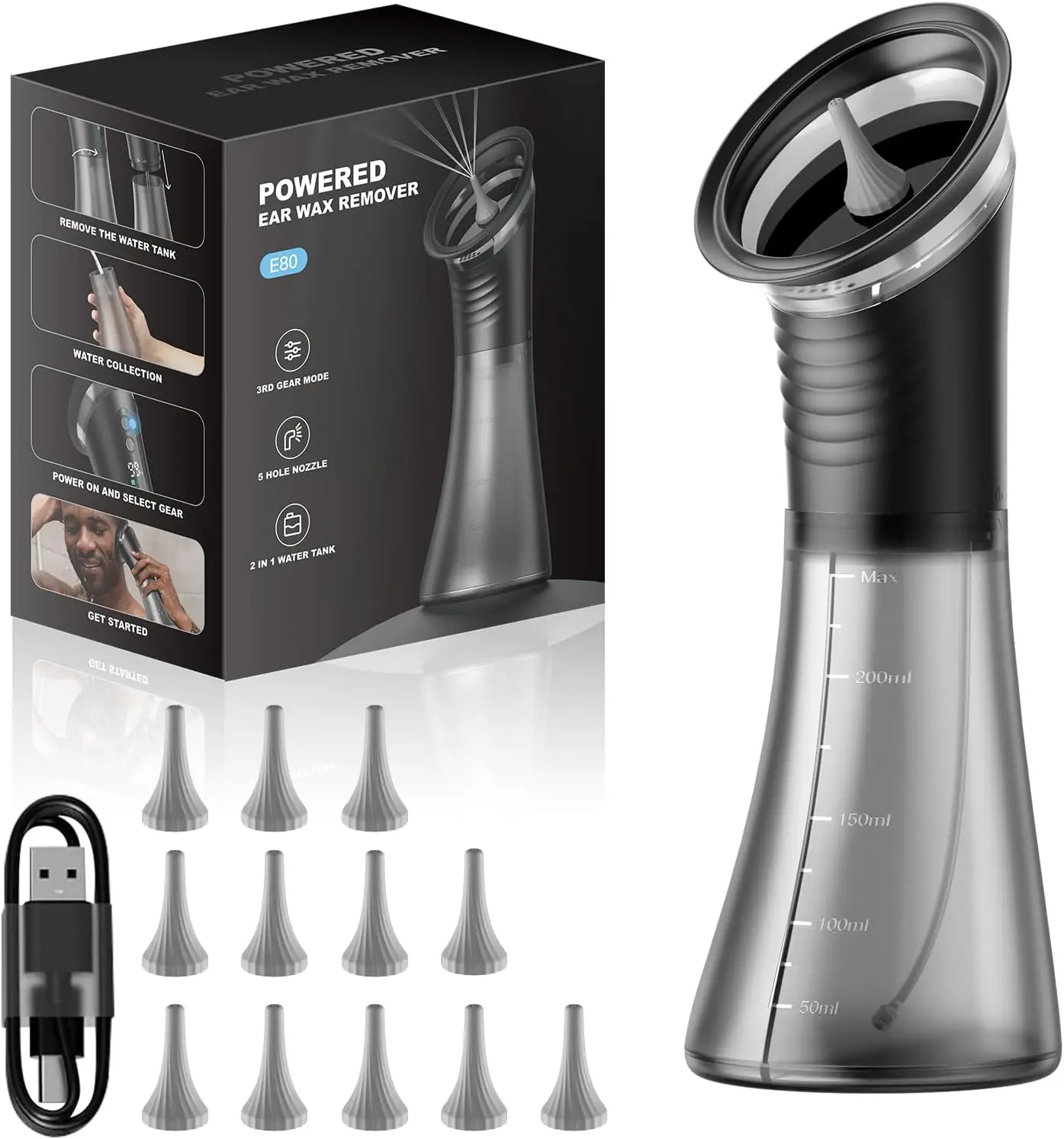 

LED Display Ear Wax Removal Kit with Wastewater Recovery System - Safe Effective Waterproof Tool