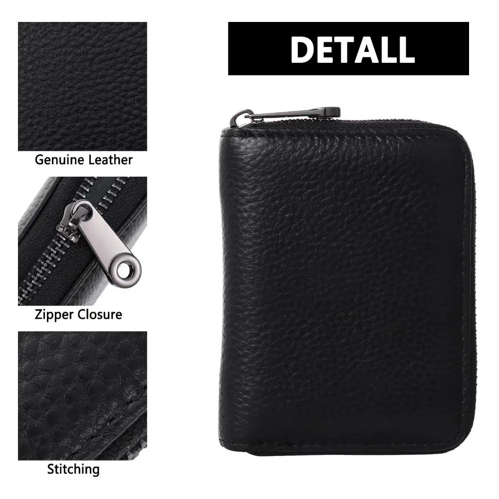 Dompet Kulit Asli Anti-RFID dengan Ritsleting, Tempat Kartu Kredit