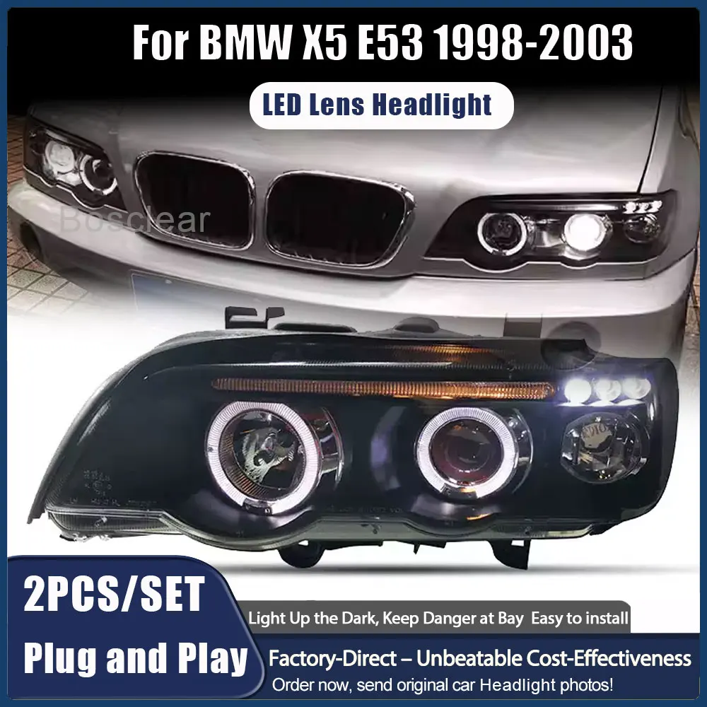 

Автомобильные стайлинговые фары для BMW X5 1998, 1999, 2000, 2001, 2002, E53, головной фонарь DRL, указатель поворота, ближний свет, линза проектора