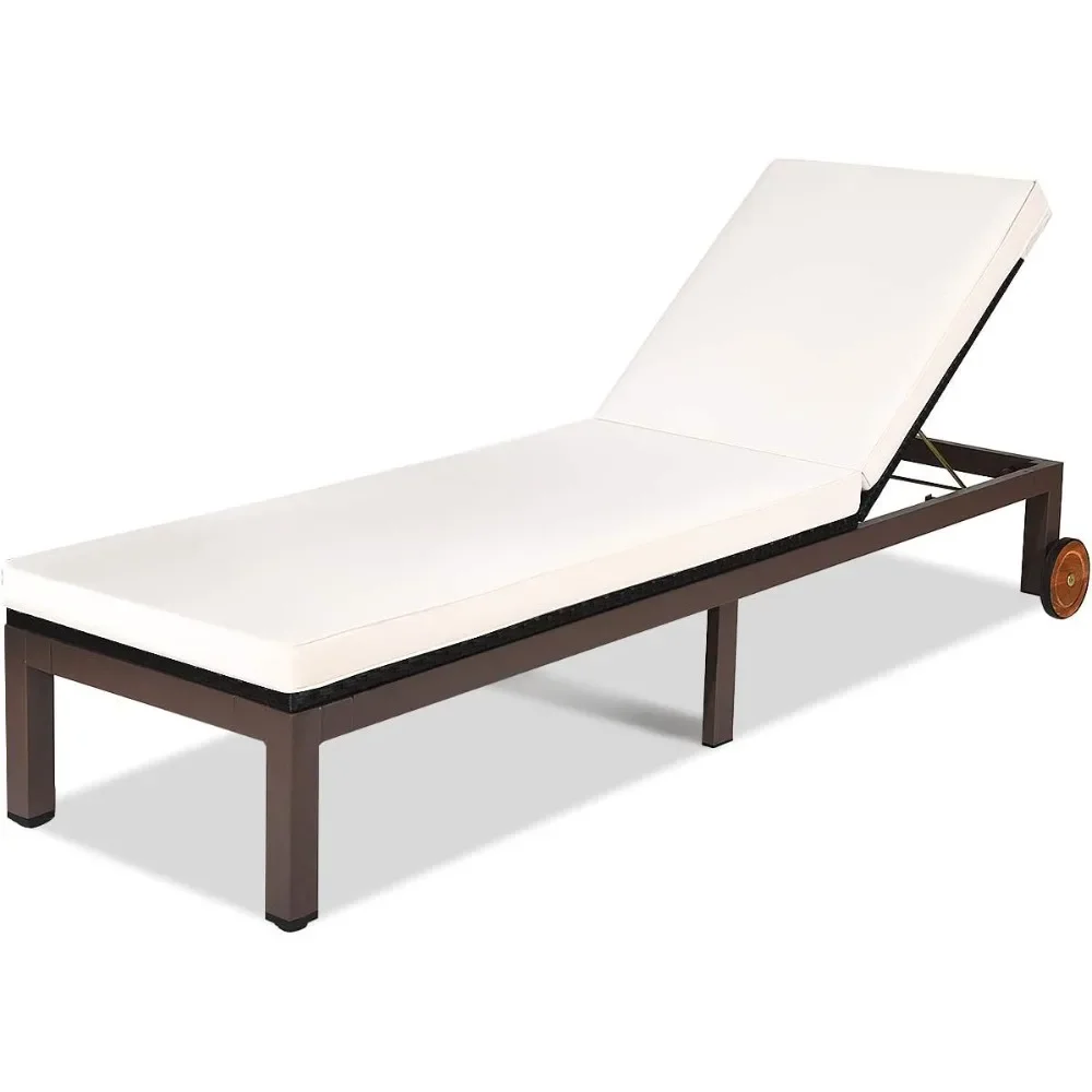 

Patio Chaise Lounge Chair Outdoor Rattan Lounger Recliner Chair Adjustable Position Folding Wicker Lounge Chair with Cushion