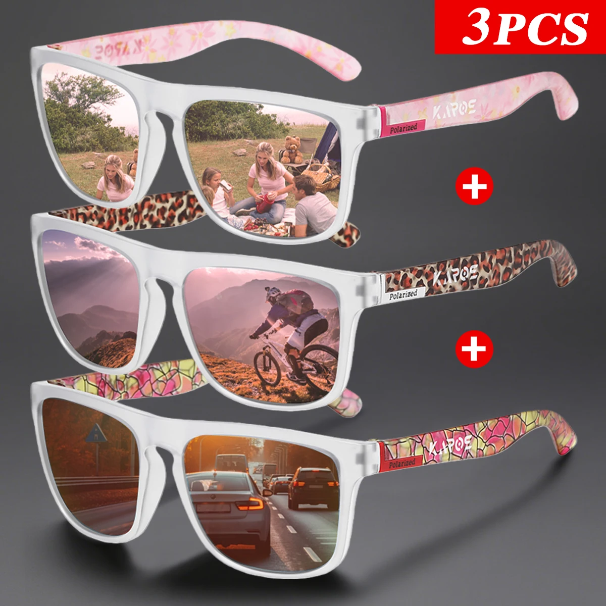 

3PCS KAROS Sunglasses Unisex Polarized Square Mirror Brand Design Luxury UV400 SunShade for Fishing Driving Cycling Hiking