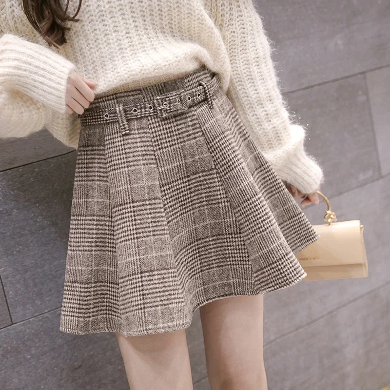 

Ladies Fashion Small Fragrance Woolen Cloth Mini Plaid Skirt Women Clothes Woman Casual OL Skirts Girls Skirts Female Clothing 2