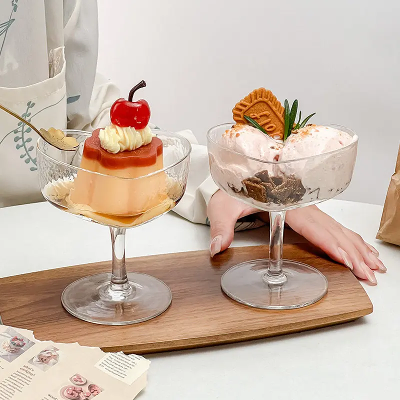 Heart Shape Transparent Glass 2026 New Household 190ml Creative Ice Cream Dessert Goblet High Aesthetic Dessert Cocktail Cup