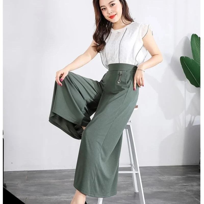 Womens Ice Silk Wide Leg Thin Ankle-Length Pants Skirt 2025 Summer New Fashion Middle-aged Mom's Loose Casual Korean Bell Bottom