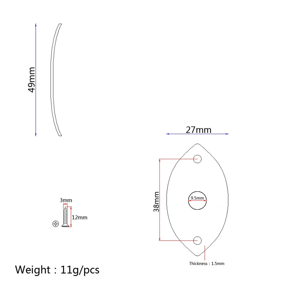 Pickup Output Guitar Jack Plate Oval Chrome Metal Mounting Screws Socket Plate Replacement Input Electric Guitar Bass