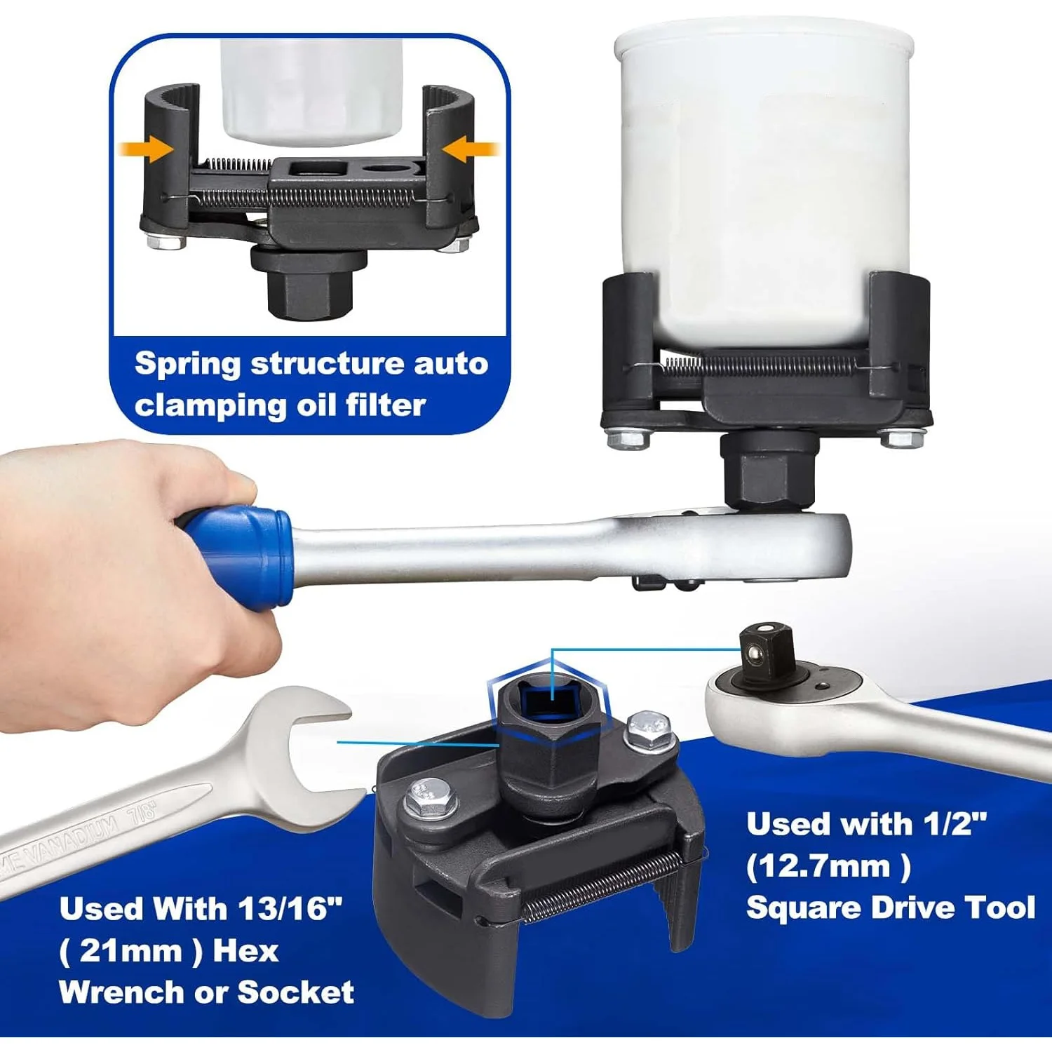 العالمي قابل للتعديل اثنين الفك فلتر زيت وجع 60-80 مللي متر الصلب مزيل الوقود المصبوب الأسود لصيانة السيارات دراجة نارية #5