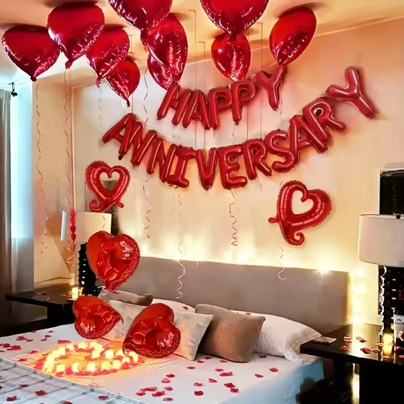 16pcs/lot Happy Anniversary Letter Foil Balloons Banner Wedding Bridal Shower Anniversary Party Decorations Air Globos Supplies