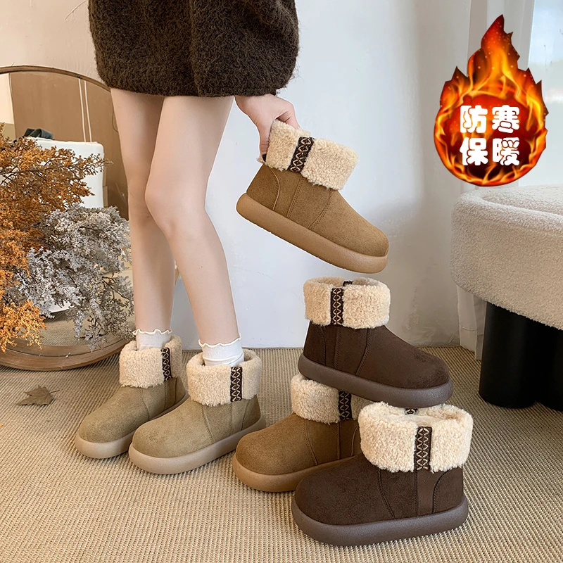 2026 New Fur Platform Women Ankle Boots Flats Suede Warm Shoes Woman Trend Designer Brand Short Plush Cozy Femme Snow Botas