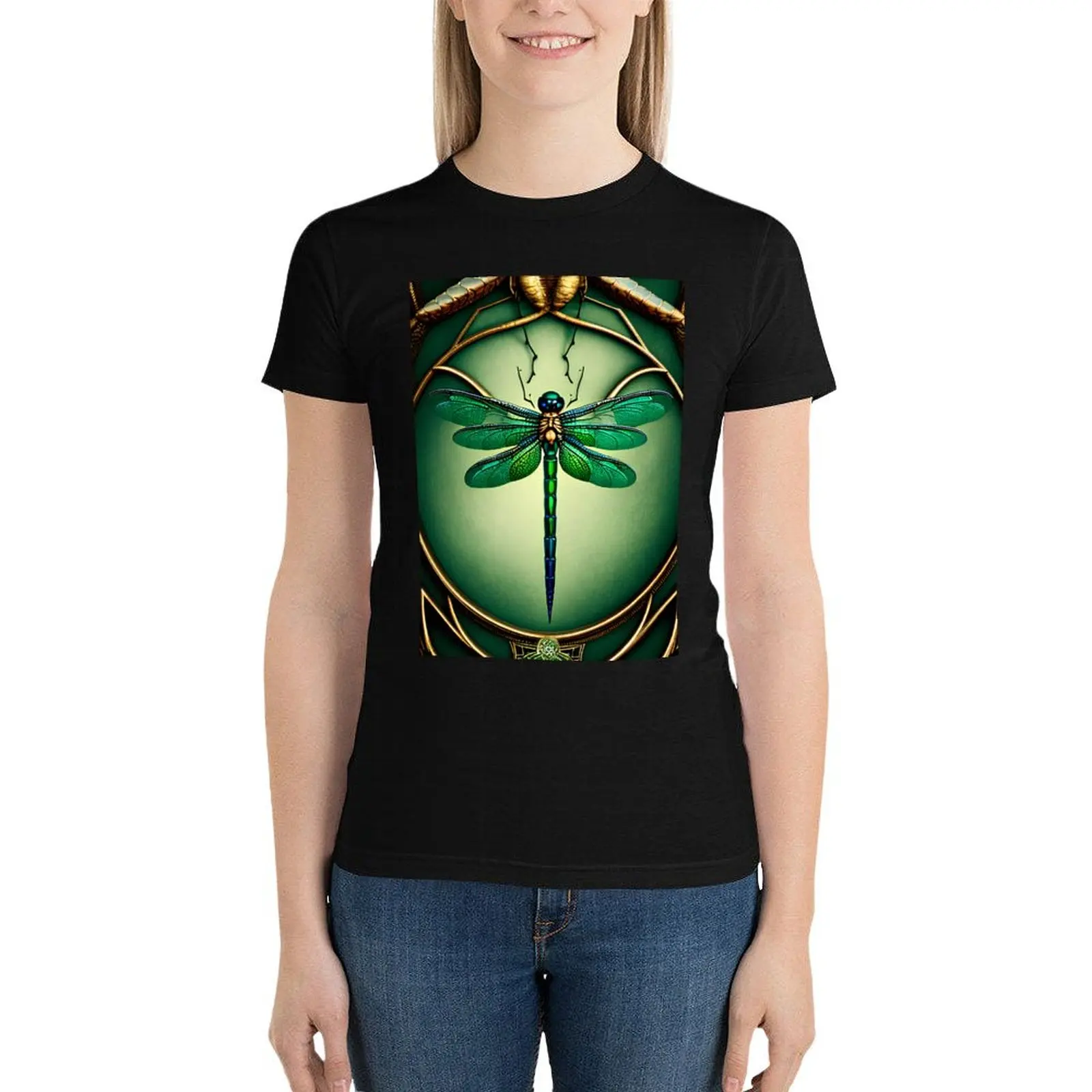 

Emerald Dragonfly - A stunning design with a mysterious pattern T-Shirt tops korean fashion t-shirt dress for Women graphic