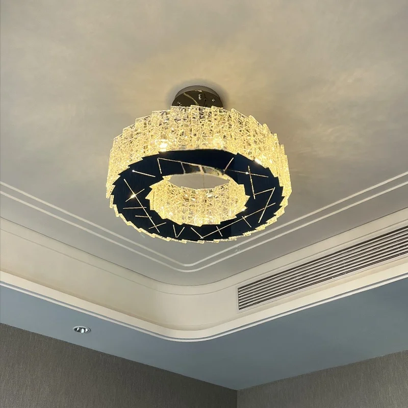 Modern Minimalist Crystal Led Ceiling Light Circular Living Room Light Kitchen Island Chandelier Bedroom Lustre Lighting Fixture