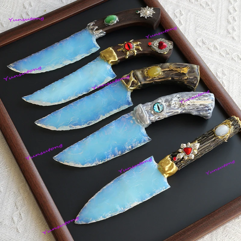 

Natural Opal Rough Stone Beating Crystal Knife Ornament Handmade Dragon Crystal Knife