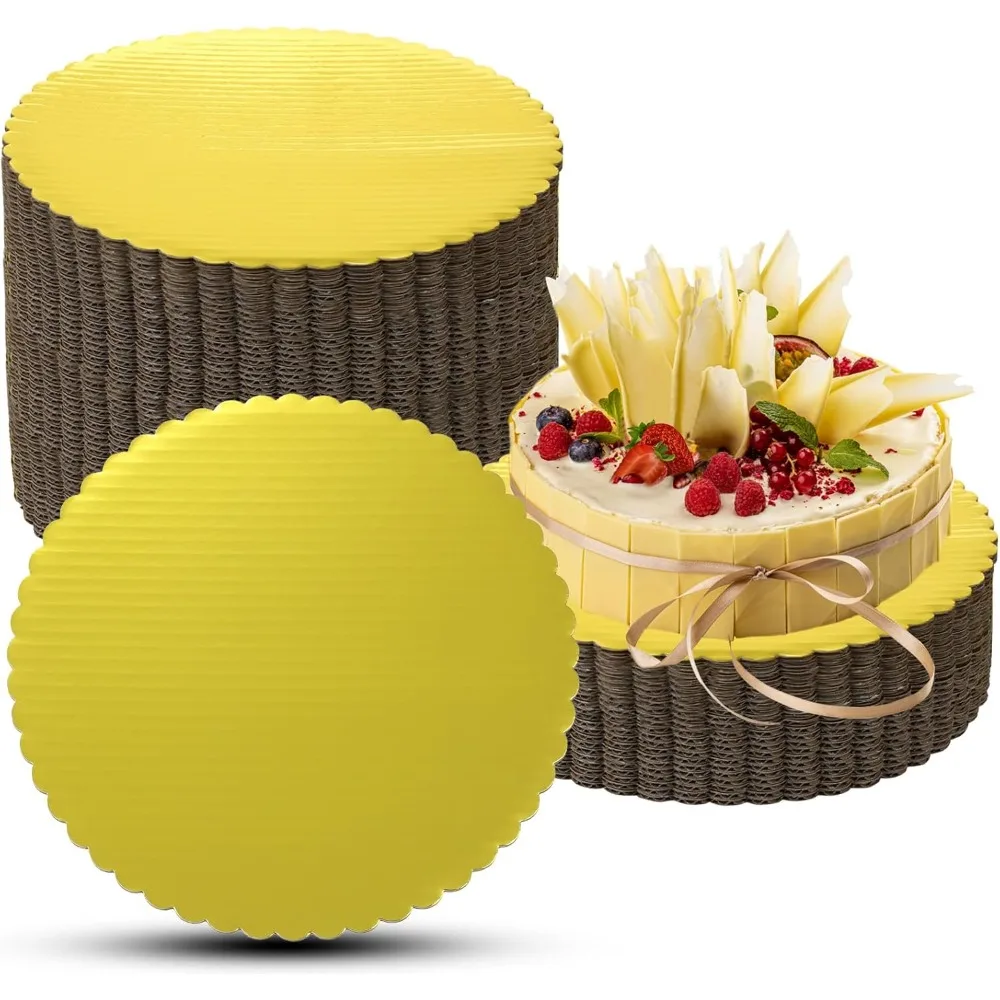 5 Pack Gold Cake Bases Disposable Cardboard Round Cake Base, 8/10 Inch, Suitable for Weddings Birthdays Christmas Pizza Displays